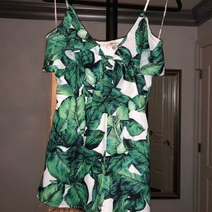 New green/white palm tree romper